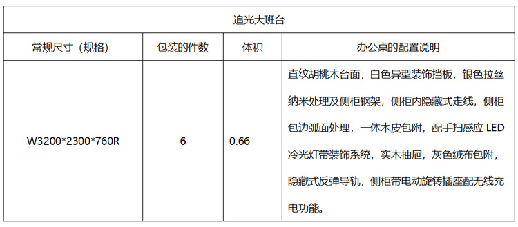 追光大班臺參數表 追光大班臺參數表